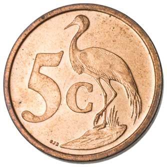 The Blue Crane is featured on the South African 5c coin